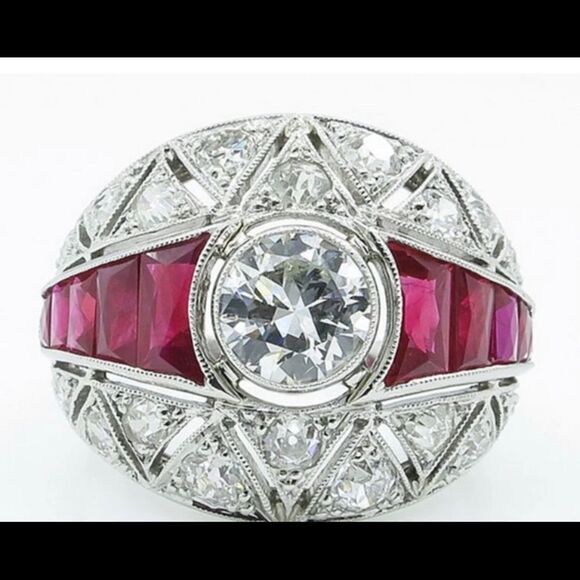 Beautiful pink sapphire and white Diamond stone women’s statement ring size 8 - Picture 12 of 12